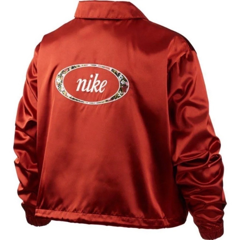 Nike Woman XS Burnt Orange Athleisure Streetwear Satin Floral Embroidered Jacket